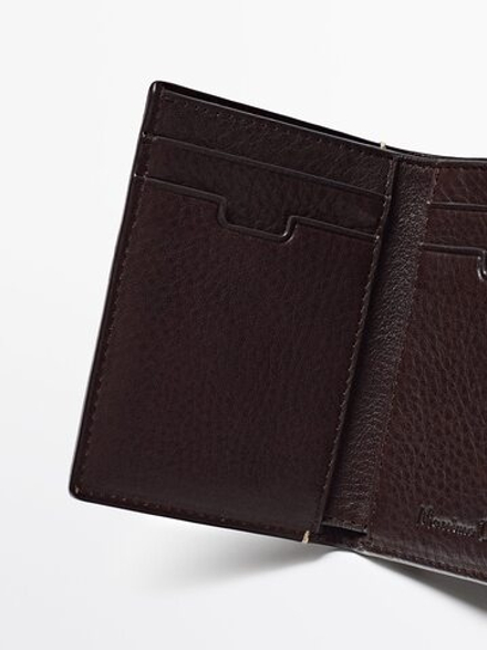 Massimo Dutti Вертикальный кошелек из кожи, коричневый