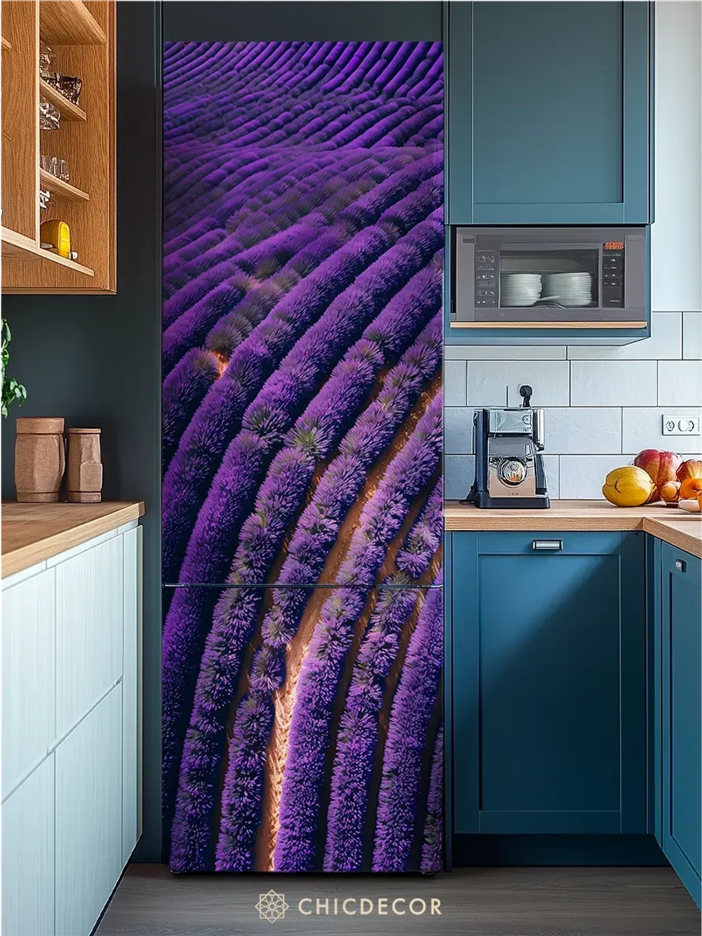 Наклейка интерьерная на холодильник лавандовое поле