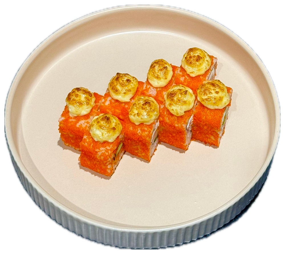 Запеченный с крабом ( сурими) в тобико.