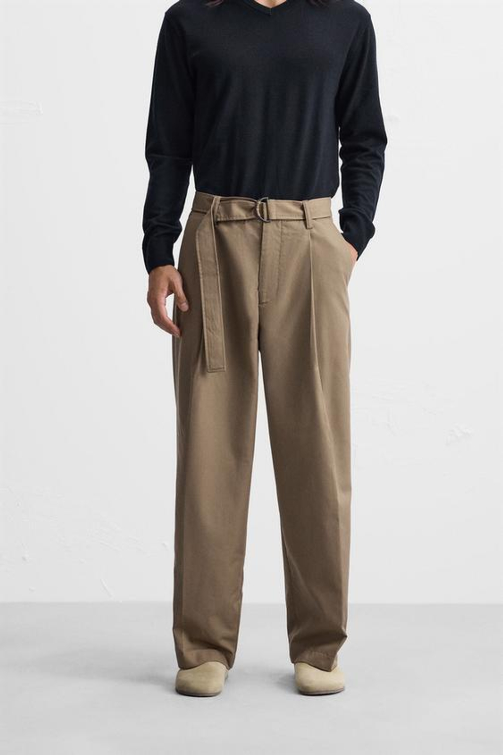 ZARA БРЮКИ С ЗАЩИПАМИ И РЕМНЕМ, РЫЖЕВАТО-КОРИЧНЕВЫЙ