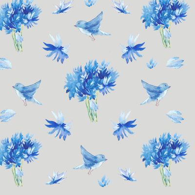 Голубые птицы и цветы. Паттерн