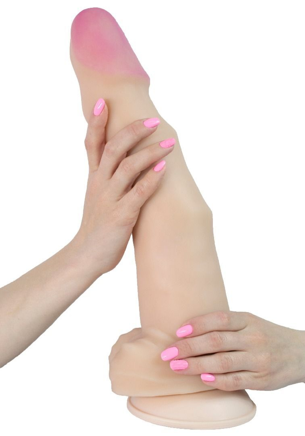 Телесный рельефный фаллоимитатор-супергигант с мошонкой на присоске - 39 см. (Цвет: телесный)