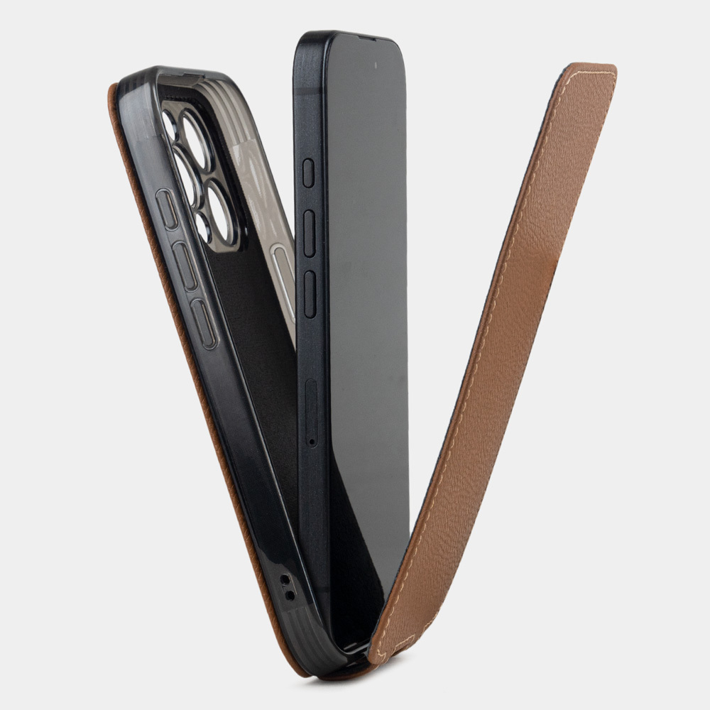 Чехол iPhone 16 Pro натуральная кожа сафьяно, цвета карамель