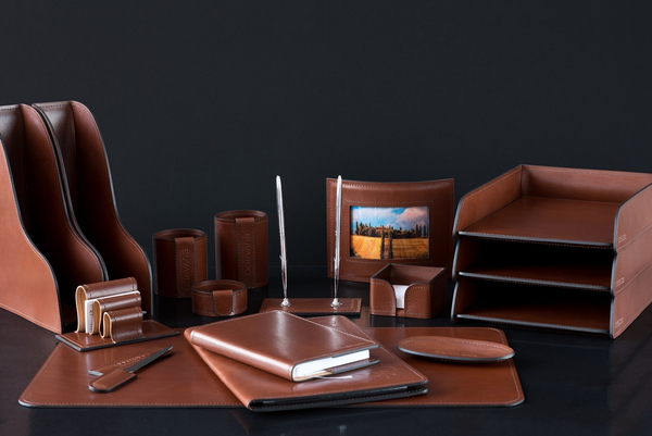 Набор руководителя ЛЮКС из кожи Full Grain Toscana Таn 17 предметов