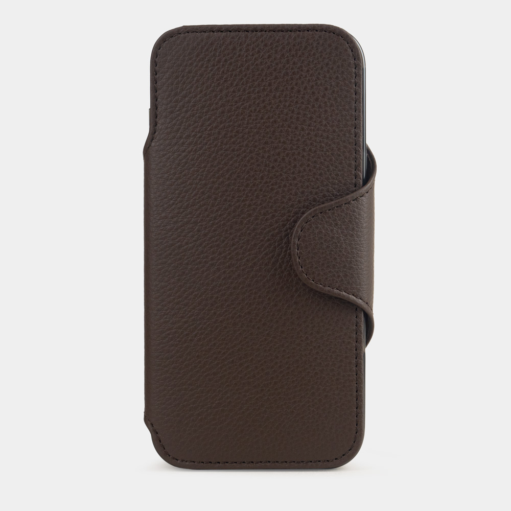 Чехол с кардхолдером для iPhone 17 Pro Max из кожи теленка, темно-коричневого цвета