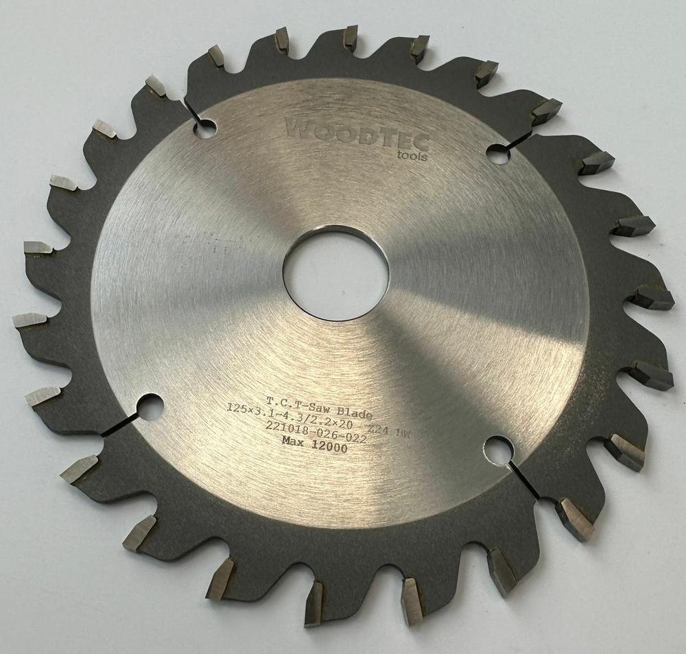 Подрезная коническая пила WoodTec для форматно-раскроечных станков Ø125x20x3,1-4,3 Z=24 KON