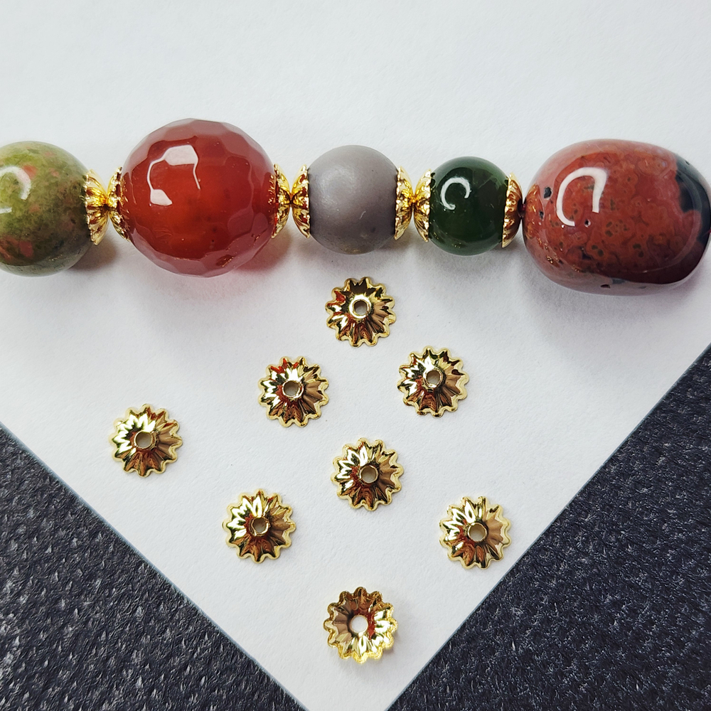 Шапочка для бусины, сталь, позолота, р-р 6×1мм, цена за набор 10 шт