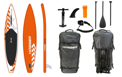 SUP доска HOGGER Surfing 12.6" надувная для серфинга, drop-stich двухслойная технология оранжевый/белый