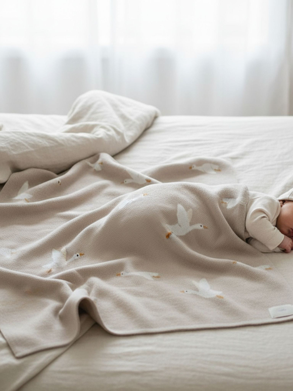 Вязаный плед Гуси