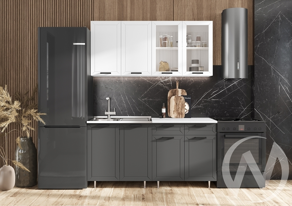 Кухня Монако 1;6м (белый/белый снег софт; графит софт/антарес) Компоновка №1