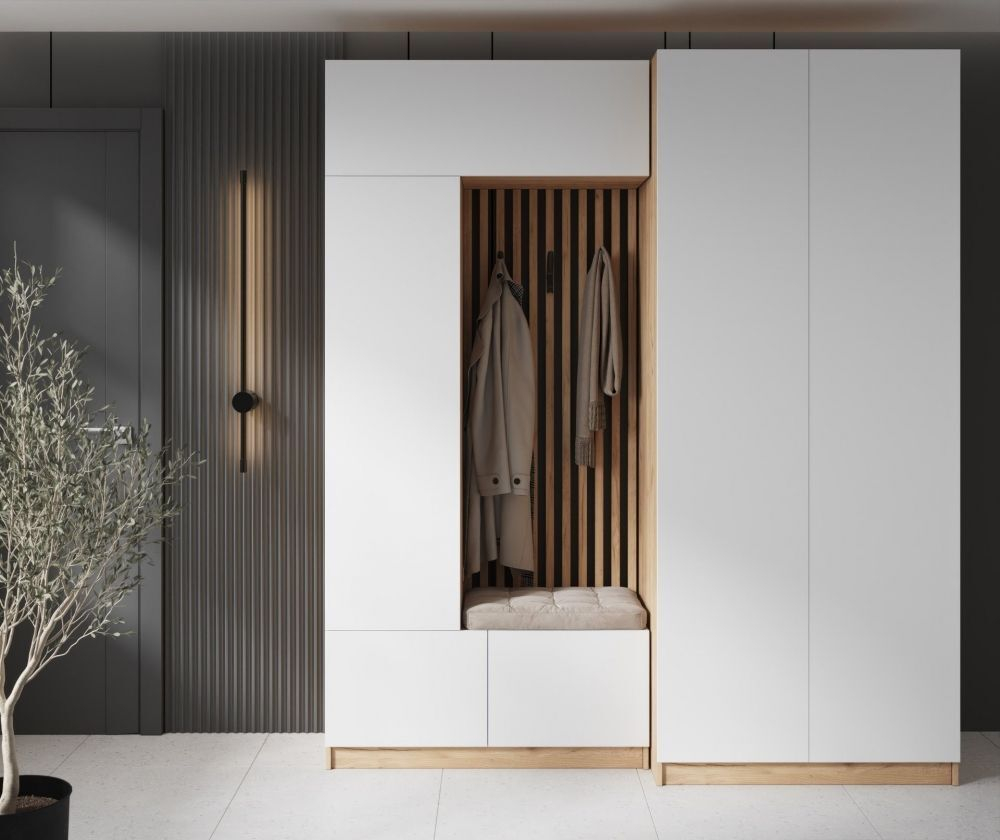 Прихожая с зеркалом комплект мебели Графит/Дуб 199.6х40х220 см
