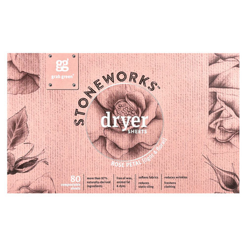 Grab Green, Stoneworks, салфетки для сушки, лепестки роз, 80 компостируемых листов