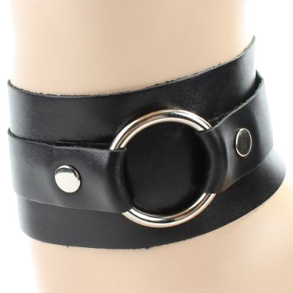 Классический широкий чокер с кольцом из мягкой натуральной кожи БДСМ Арсенал 55054