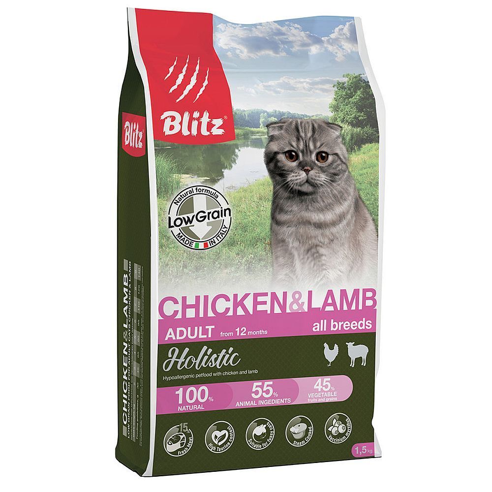 BLITZ  ADULT CAT CHICKEN &amp; LAMB /низкозерновой корм для взр.кошек Курица&amp;Ягненок /1,5 кг