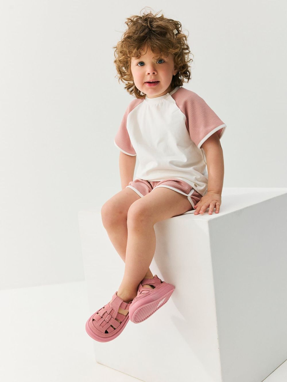 Комплект футболка и шорты "Пудра" из рифленой ткани 0+