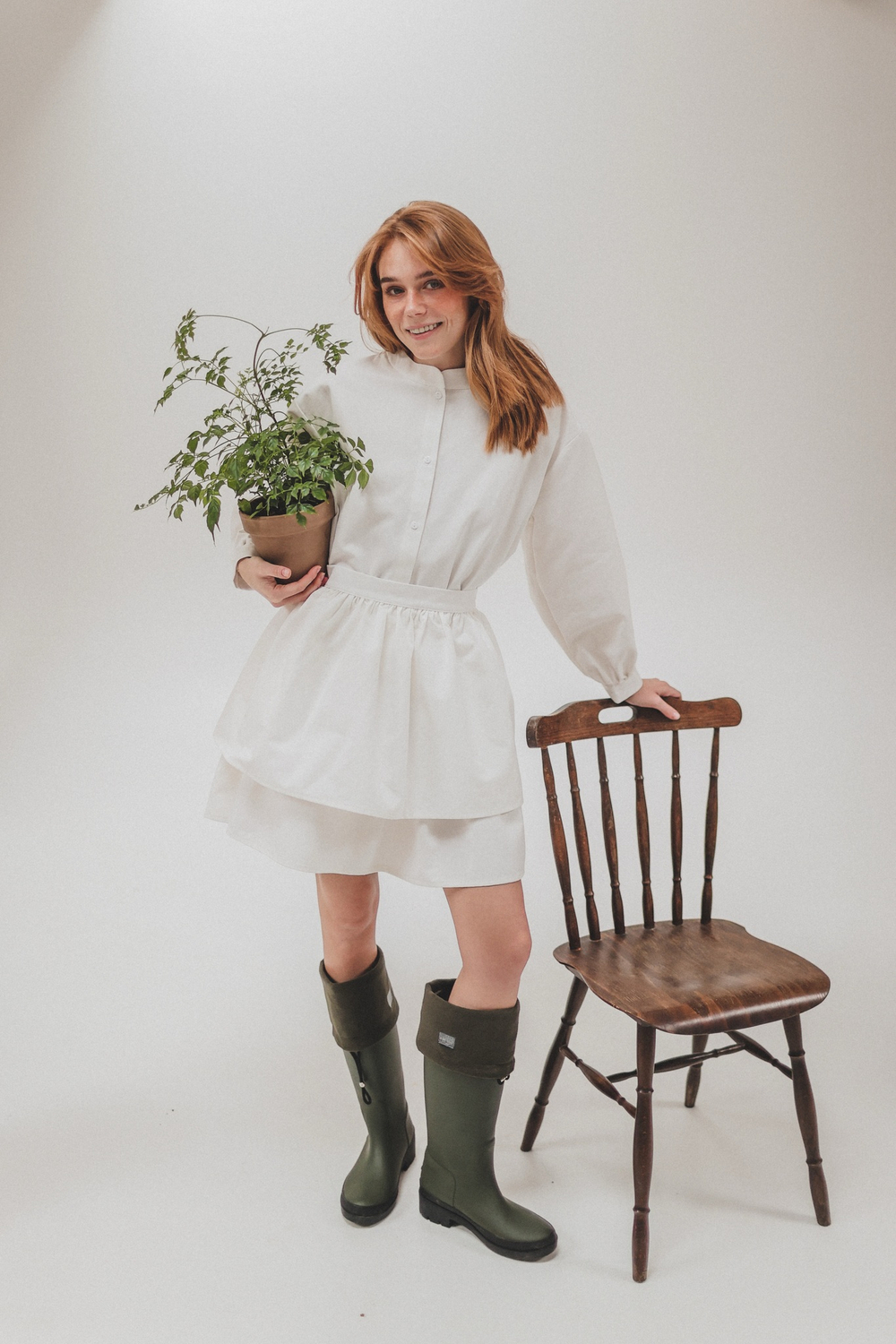 Платье с баской из джинсы Айвори