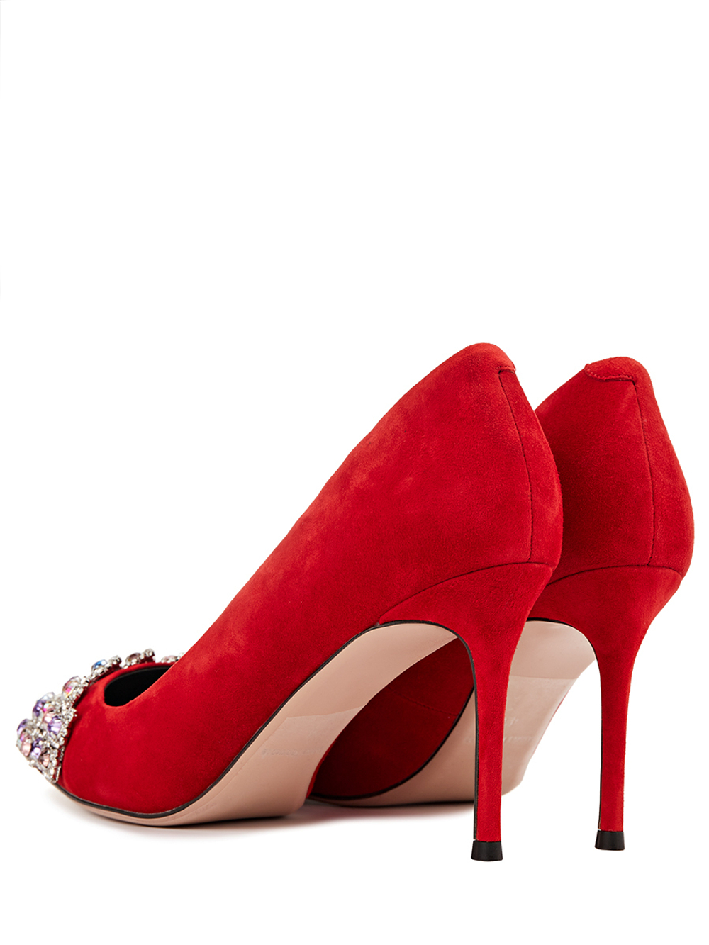 Женские туфли из замши красные со стразами