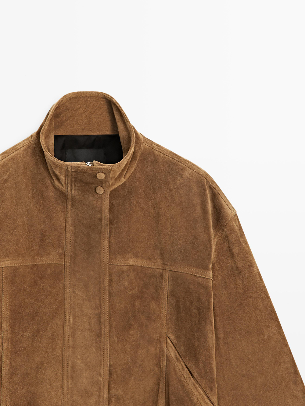 Massimo Dutti Короткий замшевый бомбер, цвет верблюжьей шерсти