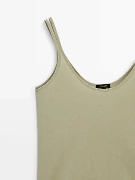 Massimo Dutti Топ в рубчик на двойных бретелях, светло-зеленый
