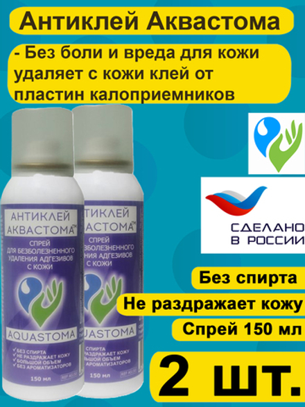 Антиклей Аквастома аэрозоль для удаления клея с кожи, 150мл, 2 штуки