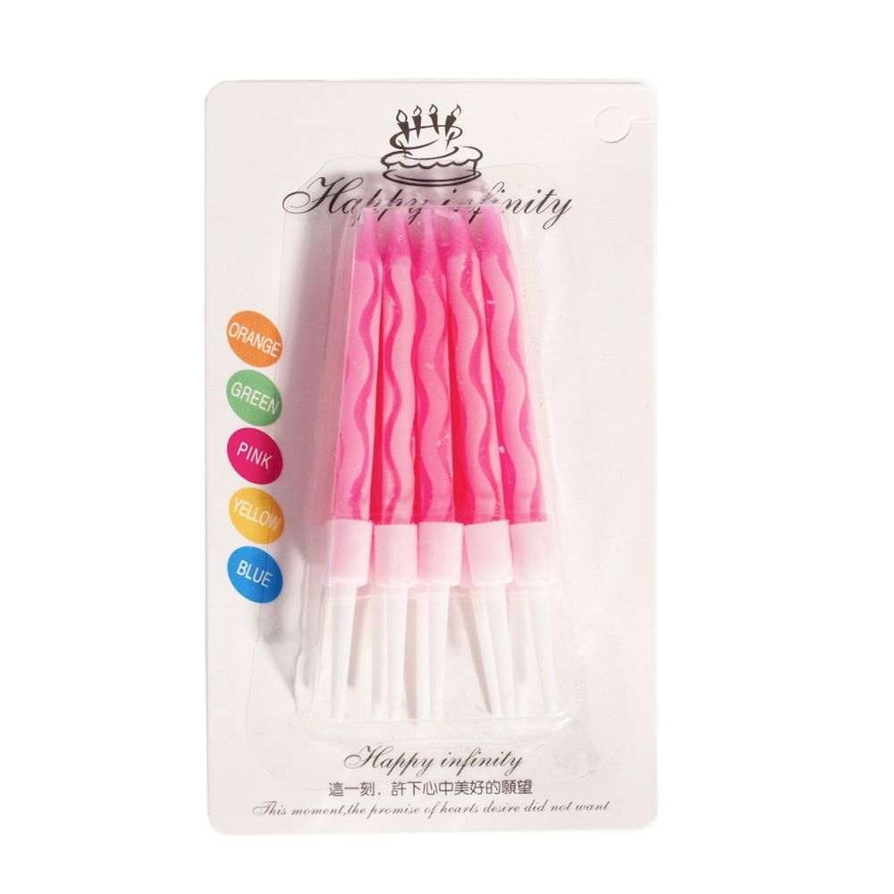 Набор свечей для торта Alingar, 7,5 см, 10 шт., с подставками. "Неон", розовый