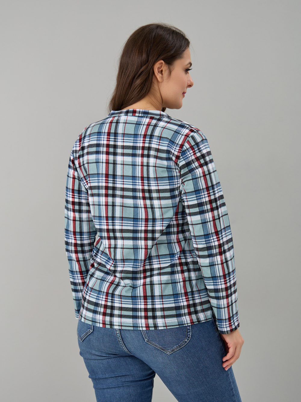Блузка БЛ-22/клеткасерый-индигокрасный