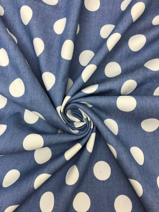 Джинс принт горох крупный, белый/голубой, облегченный D1С1