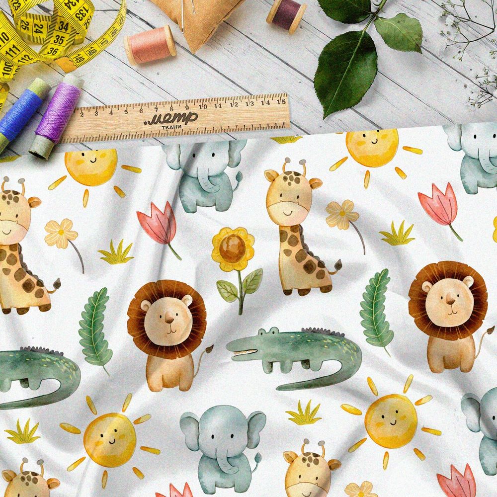 Ткань штапель радостные животные в африке