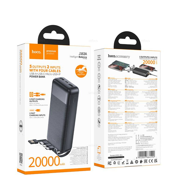 Hoco J163A Wonderful портативный аккумулятор с 4 кабелями (20000mAh)