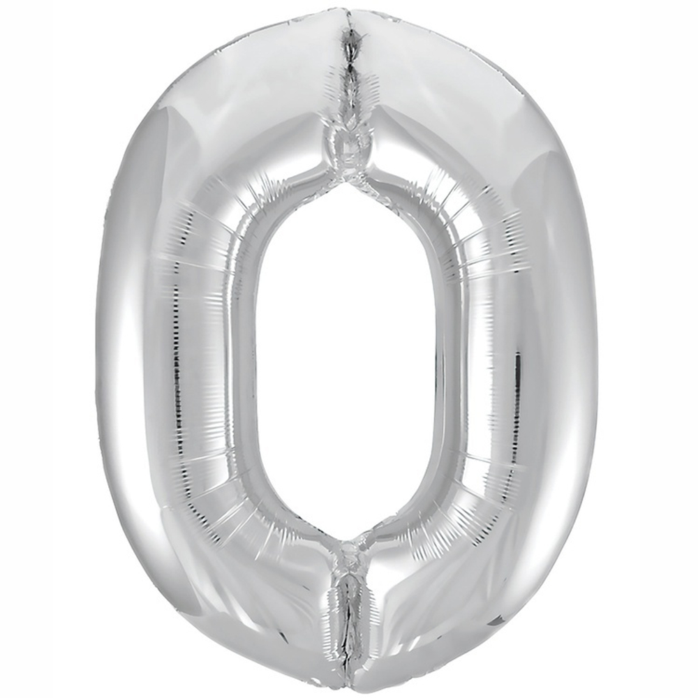 Шар ЦИФРА 0 Металлик Silver 40" 102 см
