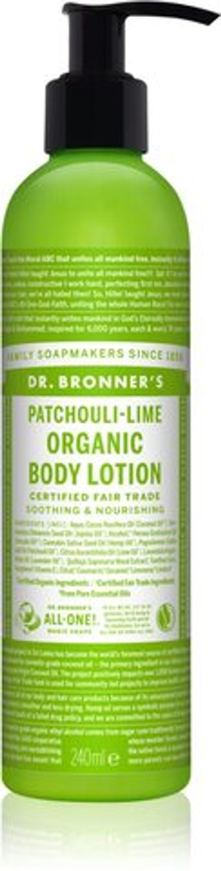 Dr. Bronner’s Patchouli & Lime - интенсивно восстанавливающее молочко для тела /   240  ml  / GTIN 0018787261101