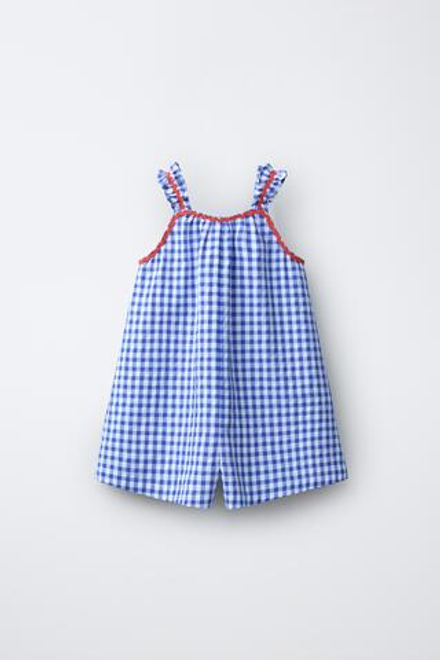 ZARA Х CASA LAWA КОРОТКИЙ КОМБИНЕЗОН В КЛЕТКУ ВИШИ, ЯРКО-СИНИЙ