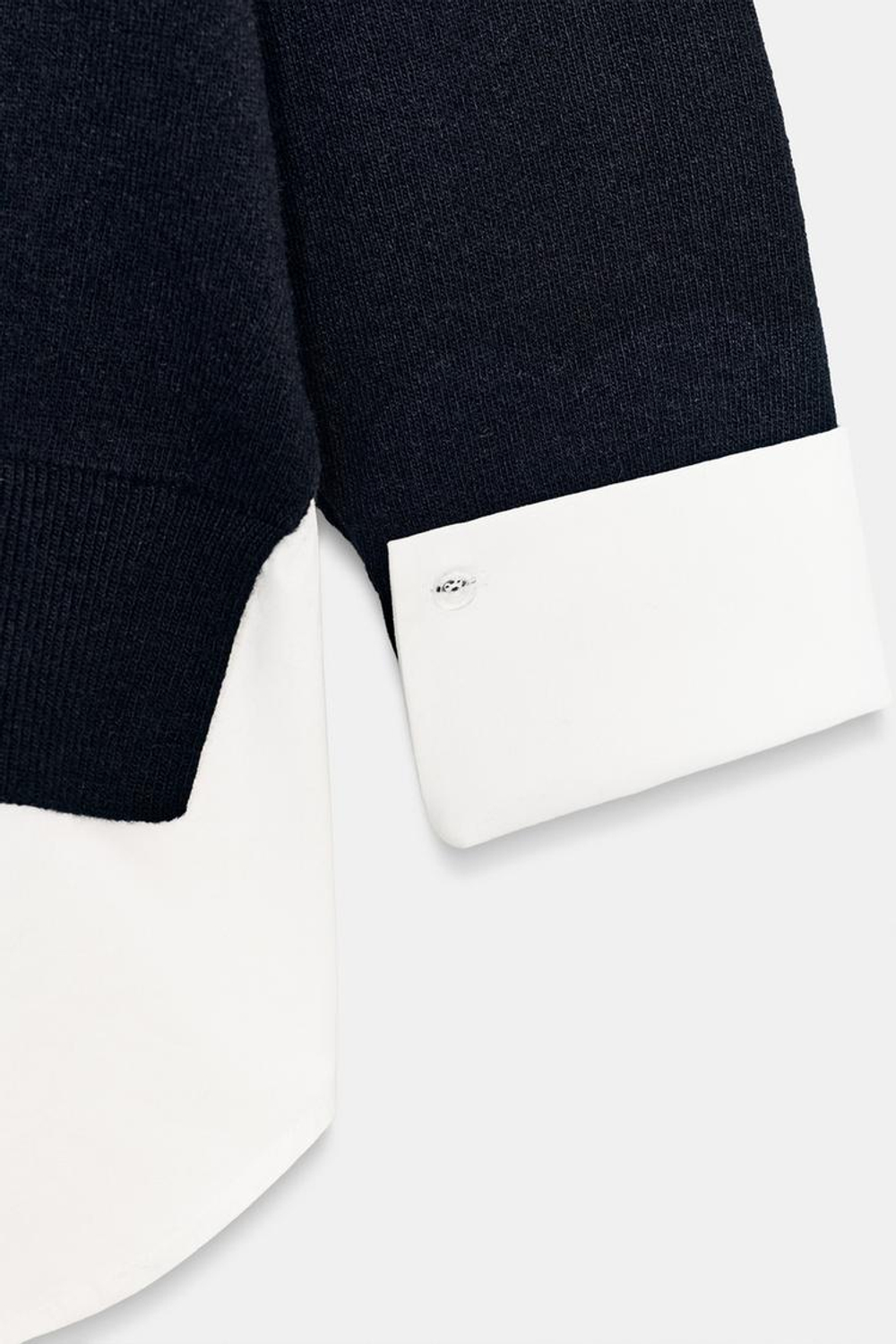 ZARA СВИТЕР С КОМБИНИРОВАННЫМ ПОПЛИНОМ, ТЕМНО-СИНИЙ/БЕЛЫЙ