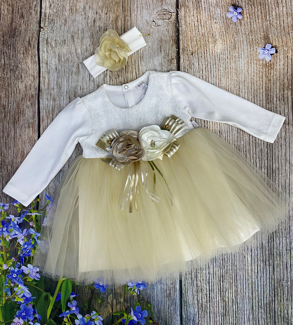 Платье с цветочком "Bulsen" KOD: 406 (Цвет: Бело-розовый, Размер: 80)