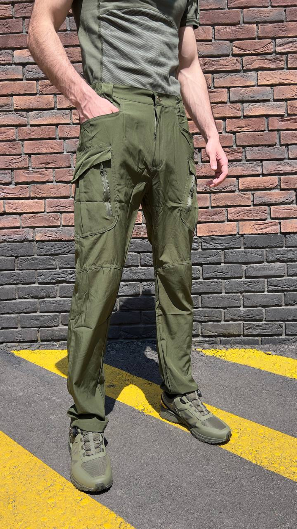 Брюки олива эластан