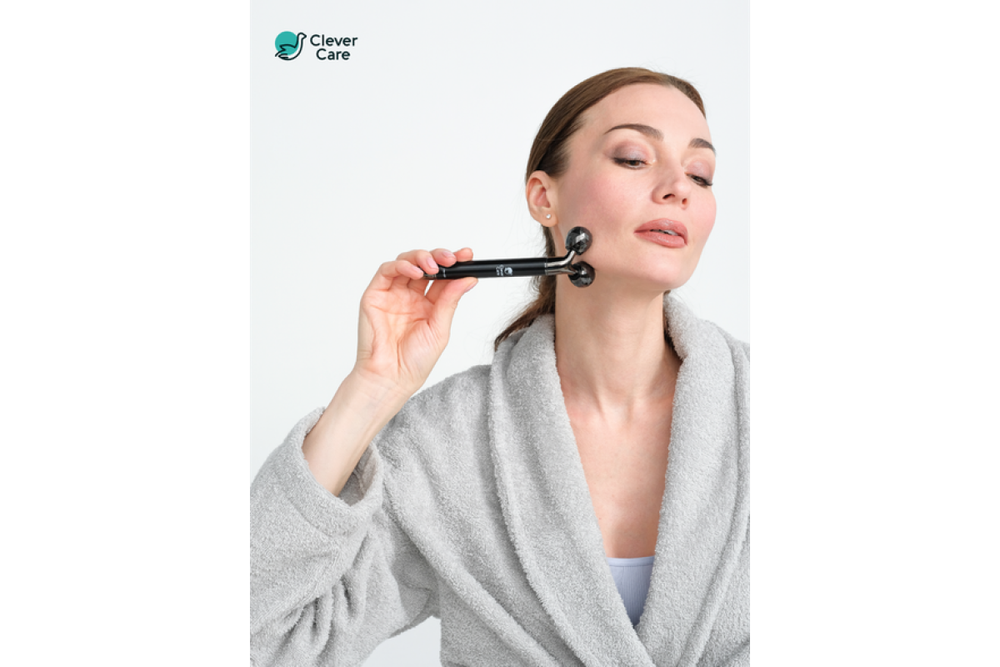 Роллер CleverCare 3-в-1 Y-образный с насадками из розового кварца, серый