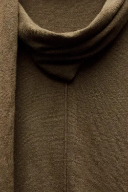 ZARA ОДНОТОННЫЙ СВИТЕР С ШАРФОМ, ТЕМНЫЙ ХАКИ