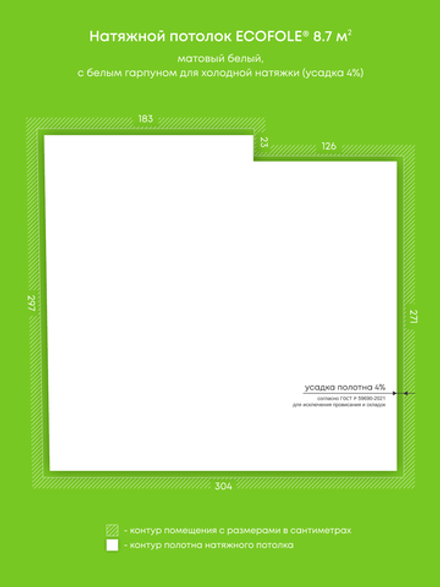 Матовый натяжной потолок 8.7 м2