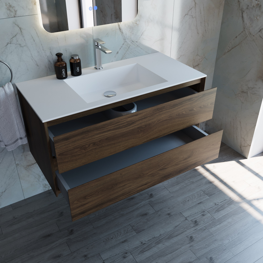 База под раковину Luka 1000 подвесная, 2 выкатных ящика soft-close, C.Oak