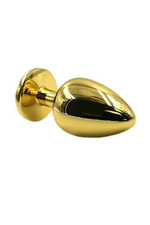 Золотистая алюминиевая анальная пробка с прозрачным кристаллом - 6 см. (Цвет: прозрачный)