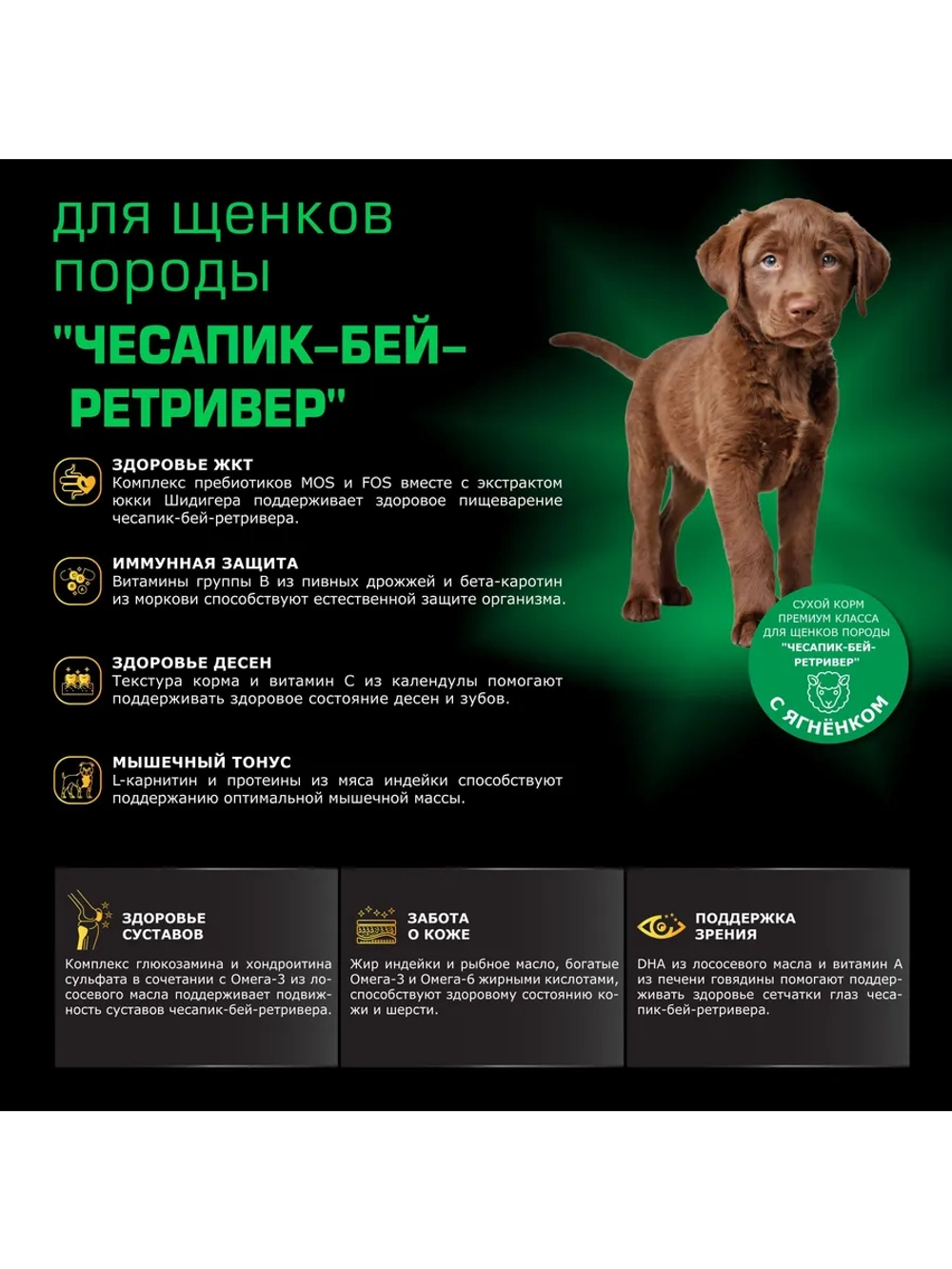 Корм для щенков породы Чесапик-бей-ретривер, ягненок 2,5 кг