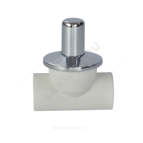 Клапан (вентиль) PP-R запорный белый хромированный Дн 20х90гр Ру25 внутренняя пайка RTP (РосТурПласт) 10539