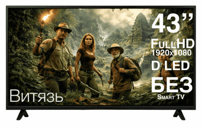 Телевизор Витязь D43FN01BF, 109см, без Смарт ТВ, Full HD, Direct LED, USB, DVB-T2/C/S2, черный