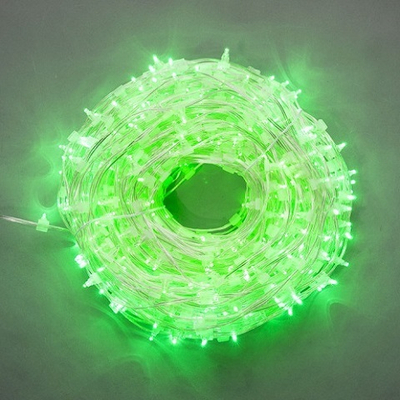 Светодиодный клип лайт Зеленый, 12V, без колпачка, Мерцающий, шаг диодов 150мм, провод прозрачный, бухта 100 метров, без трансформатора.