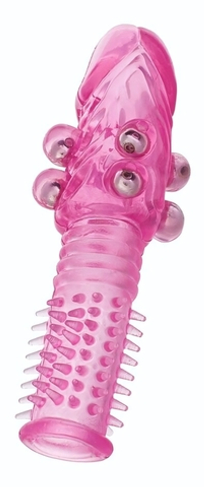 Стимулирующая розовая насадка с шишечками и шипами - 13,5 см. (Цвет: розовый)
