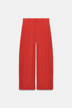 ZARA СТРУЯЩИЕСЯ БРЮКИ СО СКЛАДКАМИ, КОРАЛЛОВО-КРАСНЫЙ