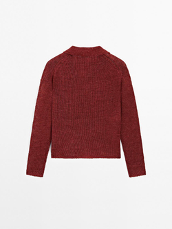 Massimo Dutti Свитер из 100% льна с воротником поло, бургундский