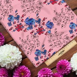 Ткань флис красные и синие цветы