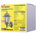 Светильник уличный настенный Navigator 80 494, 6 граней, цоколь E27, IP44, черный под бронзу