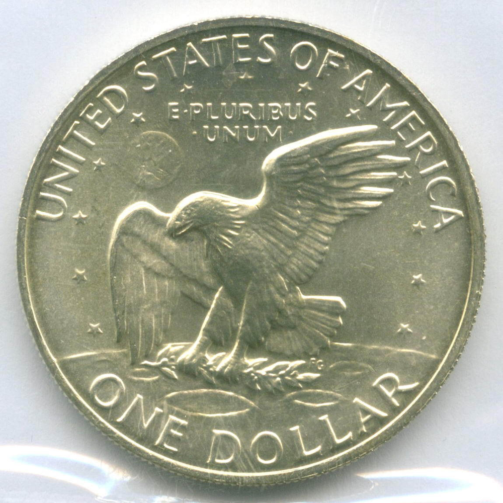 1 доллар 1972 год (S). США. Эйзенхауэр. Серебро, диаметр 38.1 мм. UNC с жетоном в родной запайке